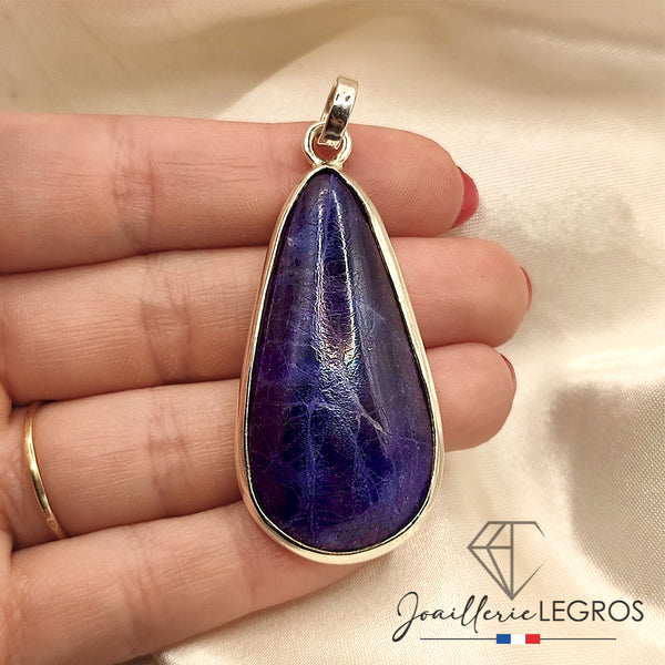 Pendentif Artisanal Kazakh En Argent 925 Sertisodalite - 47x30 Mm, Occasion, Pièce Unique