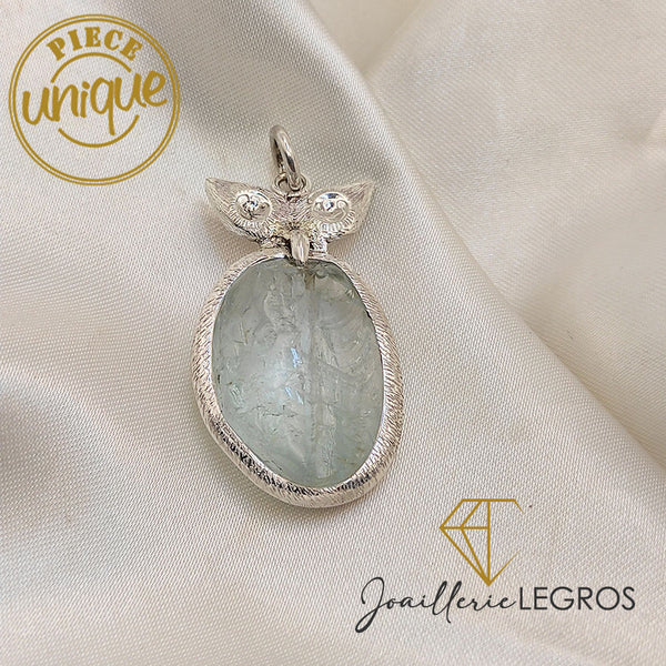 Pendentif En Argent Avec Aigue Marine Naturelle - Forme Poire - Créé à Antsirabe, Madagascar