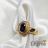 Bijou Bague Saphir bleu or jaune 18 carats et ses 15 diamants "Bleu profond" joaillerie legros bijouterie
