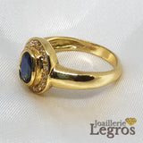 Bijou Bague Saphir bleu or jaune 18 carats et ses 15 diamants joaillerie legros bijouterie