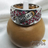 Bijou Bague 32 saphirs roses et 5 diamants en or blanc 18 carats joaillerie legros bijouterie