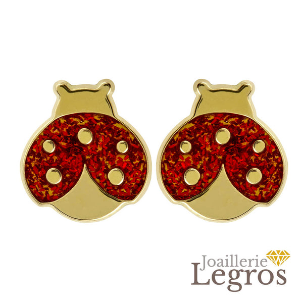 Pendentif Coccinelle En Or Jaune 333 (8 Carats) - Dimensions 10x7,5 Mm - Finition Polie Et Laquée Rouge/noir