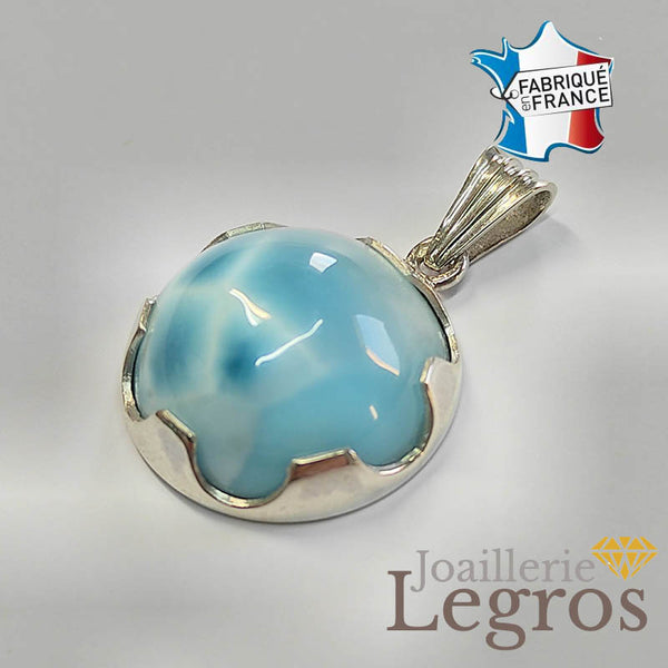 Pendentif Larimar Naturel Ovale 23x17 Mm - Collier Argent 925, Chaîne 45 Cm, Pierre De Guérison
