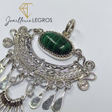 Bijou Pendentif Esprit Inca avec turquoise ou malachite ovale en argent 925 joaillerie legros bijouterie