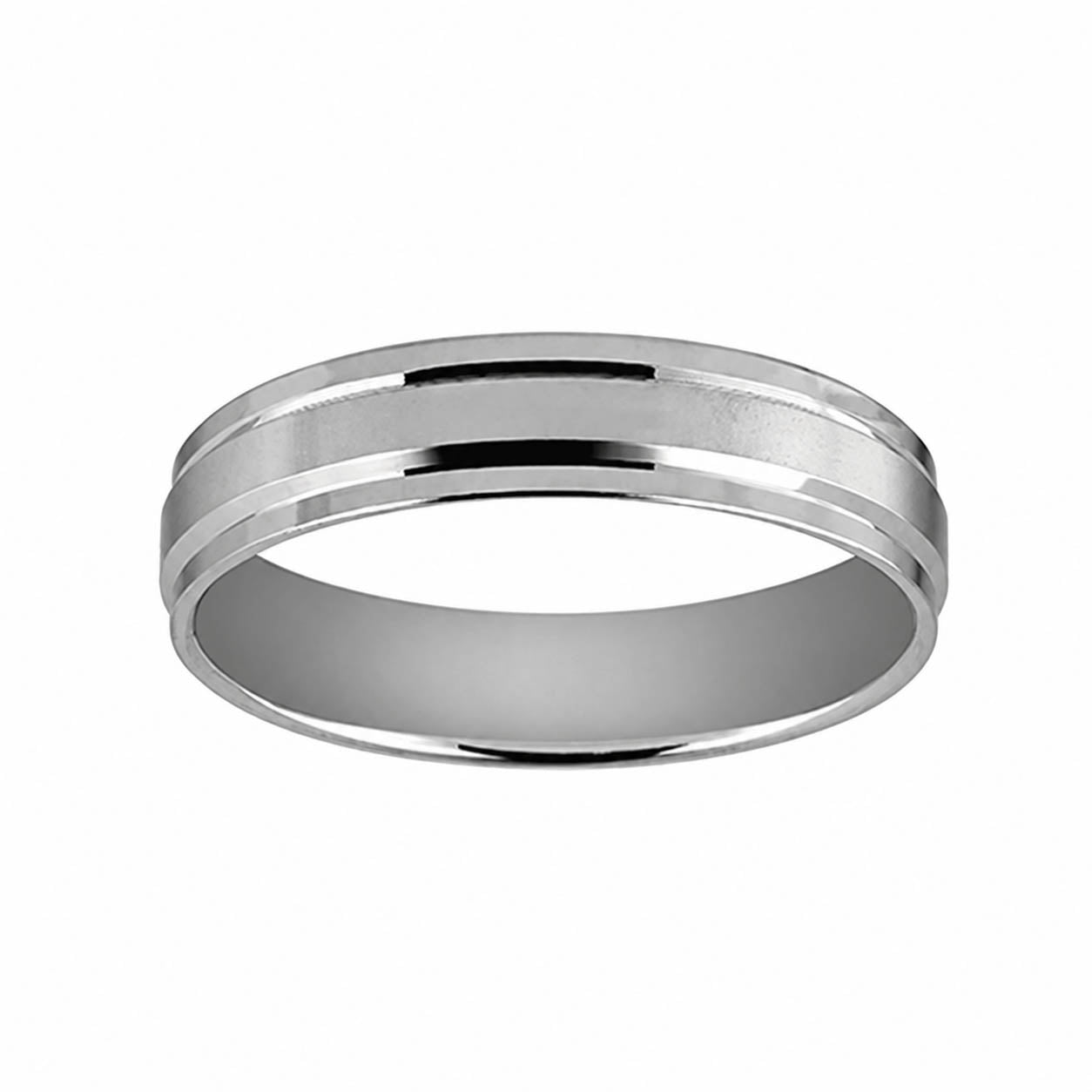 Bijou Alliance homme or blanc 18 carats palladié finition brossée et rainures polies 5 mm joaillerie legros bijouterie