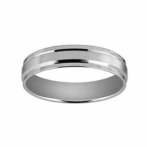 Bijou Alliance homme or blanc 18 carats palladié finition brossée et rainures polies 5 mm joaillerie legros bijouterie