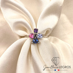 Bijou Bague en Or gris 18 carats – Saphirs Multicolores de Madagascar joaillerie legros bijouterie