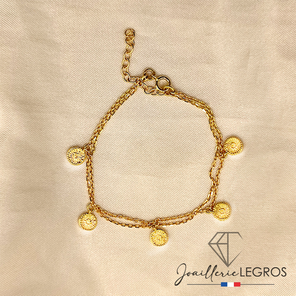 Bijou Bracelet Or Jaune 18 Carats Femme - Fin avec Breloques Pastilles joaillerie legros bijouterie