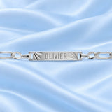 Bracelet identité enfant argent rhodié maille 1+1 plaque diamantée étoile