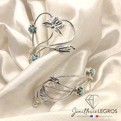 Bijou Bracelet manchette floral en argent 925 et turquoises joaillerie legros bijouterie