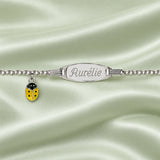Bracelet prénom enfant fille en argent 925 avec coccinelle jaune