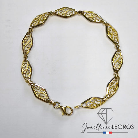 Bijou Bracelet or femme 18 carats mailles losange en filigrane style vintage Or jaune 18 carats joaillerie legros bijouterie