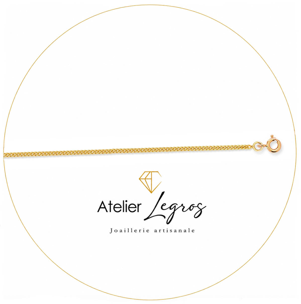 Bijou Chaîne gourmette diamantée maille 1,6 mm or jaune 18 carats joaillerie legros bijouterie