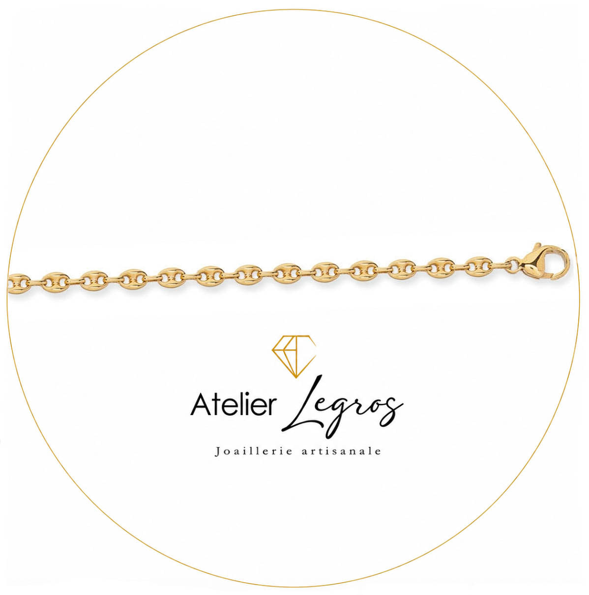 Bijou Grain de café chaîne maille creuse 3,3 mm or jaune 18 carats joaillerie legros bijouterie