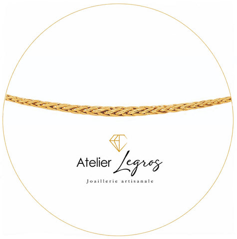 Bijou Collier creux maille palmier 3,5 mm en chute or jaune 18 carats joaillerie legros bijouterie