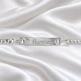Bijou Gourmette en argent prénom enfant plaque rectangulaire étoile diamantée 14 à 16 cm joaillerie legros bijouterie