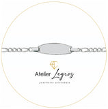 Bijou Gourmette personnalisée bébé bracelet prénom plaque ovale chaîne maille alternée Or blanc 18 carats joaillerie legros bijouterie