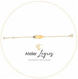 Gourmette personnalisée bébé bracelet prénom plaque ovale croix ajourée Or jaune 18 ct