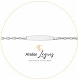Bijou Gourmette personnalisée bébé bracelet prénom plaque ovale maille forçat marine Or blanc 18 carats joaillerie legros bijouterie