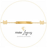 Gourmette bébé en or jaune 18 carats bracelet prénom personnalisé motif papillons