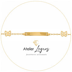 Bijou Gourmette bébé en or jaune 18 carats bracelet prénom personnalisé motif papillons joaillerie legros bijouterie