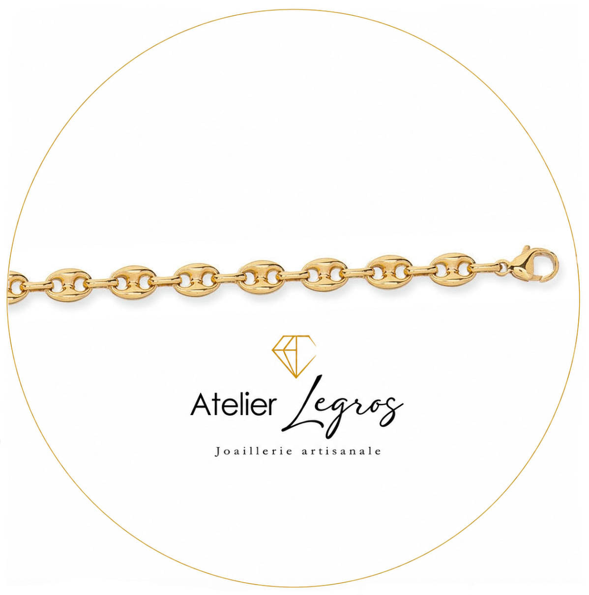 Bijou Grain de café chaîne maille creuse 5 mm or jaune 18 carats joaillerie legros bijouterie