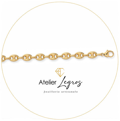 Bijou Grain de café chaîne maille creuse 5 mm or jaune 18 carats joaillerie legros bijouterie