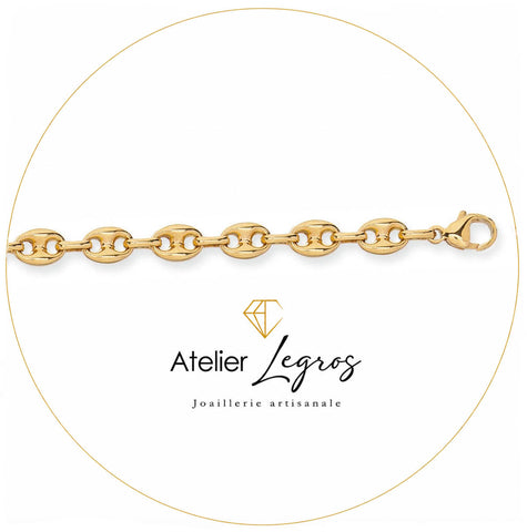 Bijou Grain de café chaîne maille creuse 6 mm or jaune 18 carats joaillerie legros bijouterie