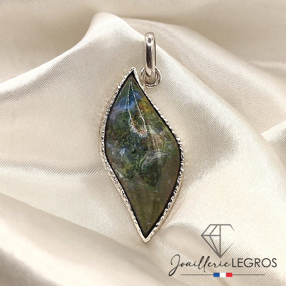 Bijou Pendentif Agate Mousse – Forme Libre en Argent 925 joaillerie legros bijouterie