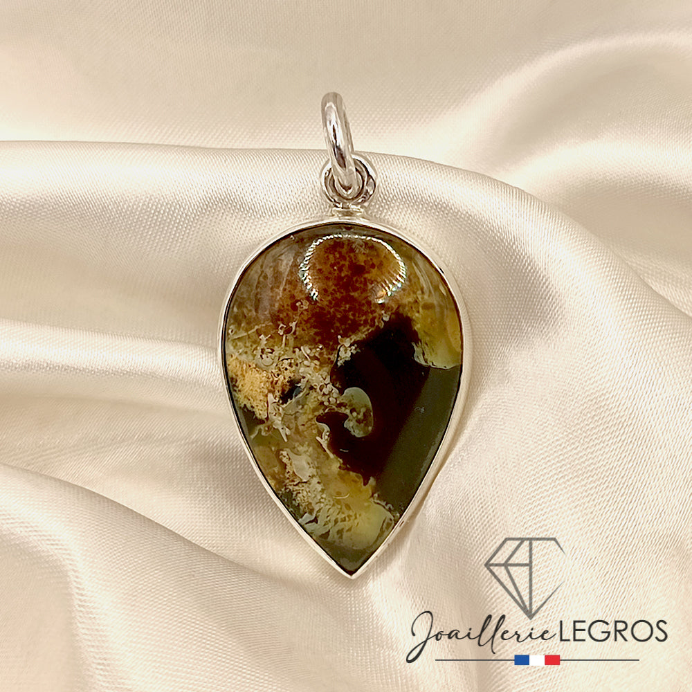 Bijou Pendentif Goutte en Ambre Véritable – Argent 925 joaillerie legros bijouterie