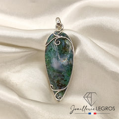 Bijou Pendentif Goutte en Agate Mousse – Argent 925 joaillerie legros bijouterie