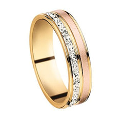 Bijou Alliance 3 ors femme 18 carats finition sablée et effet diamanté largeur 5 mm joaillerie legros bijouterie