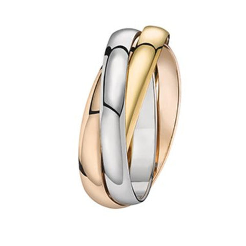Bijou Alliance 3 ors femme originale à 3 anneaux entrelacés polis en or jaune, rose et blanc 18 carats joaillerie legros bijouterie