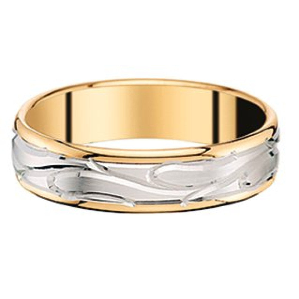 Bijou Alliance bicolore ciselée en or jaune et or blanc palladié 18 carats, finition brossée, 5 mm joaillerie legros bijouterie