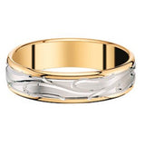 Bijou Alliance bicolore ciselée en or jaune et or blanc palladié 18 carats, finition brossée, 5 mm joaillerie legros bijouterie
