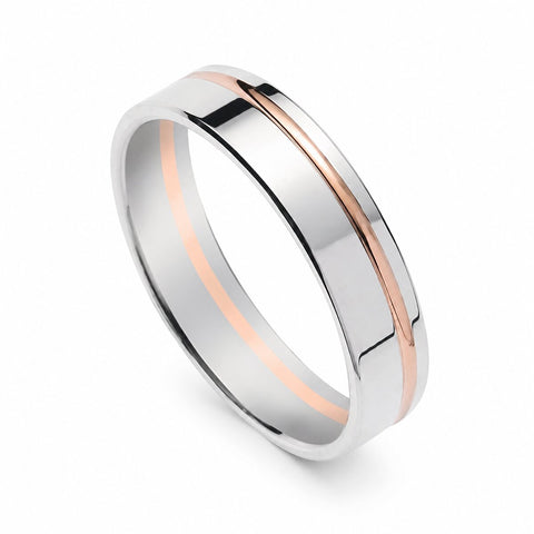 Alliance or blanc palladié et or rose 18 carats bicolore polie