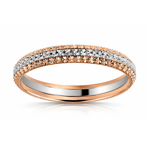 Alliance femme deux ors ciselée or rose et or blanc 18 carats