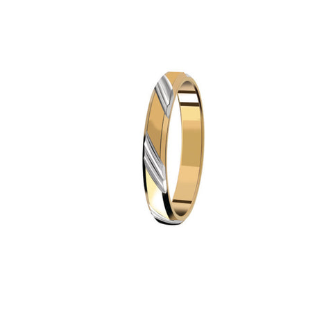 Bijou Alliance femme originale fine à effet bicolore et motifs croisés rhodiés en or jaune 18 carats joaillerie legros bijouterie