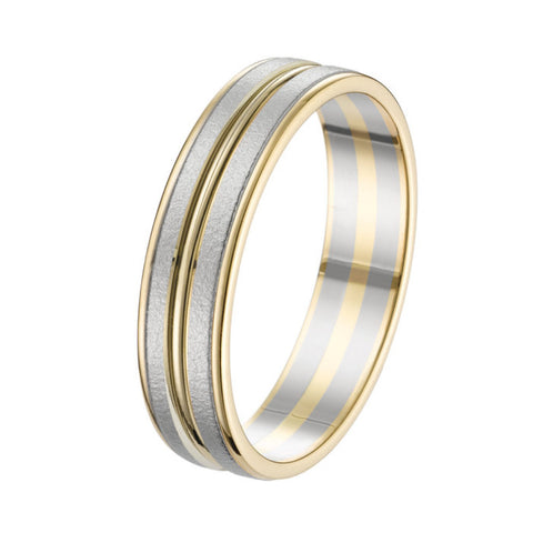 Bijou Alliance homme bicolore en or jaune et blanc 18 carats finition sablée joaillerie legros bijouterie