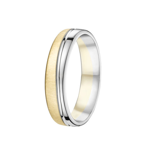 Bijou Alliance homme bicolore originale à motif vague et finition brossée-polie en or jaune et blanc 18 carats joaillerie legros bijouterie