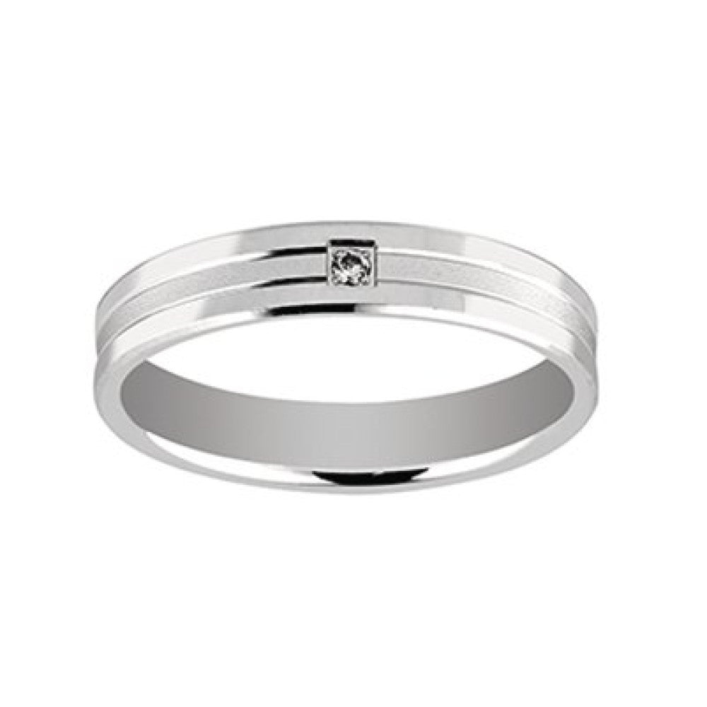 Bijou Alliance homme moderne sablée en or blanc 18 carats avec diamant serti grain joaillerie legros bijouterie