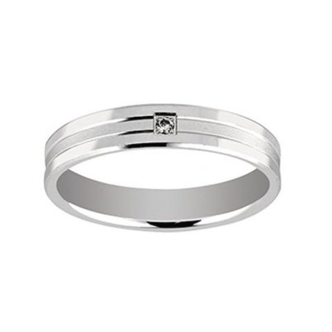 Bijou Alliance homme moderne sablée en or blanc 18 carats avec diamant serti grain joaillerie legros bijouterie