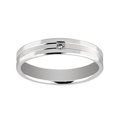 Bijou Alliance homme moderne sablée en or blanc 18 carats avec diamant serti grain joaillerie legros bijouterie