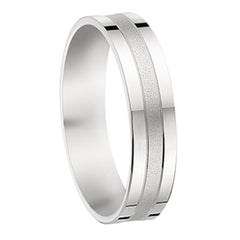 Bijou Alliance homme or blanc 18 carats palladié style moderne centre mat sablé bords polis largeur 5 mm joaillerie legros bijouterie