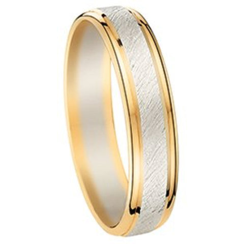 Bijou Alliance mixte bicolore givrée en or jaune et blanc 18 carats largeur 5mm joaillerie legros bijouterie