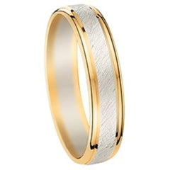 Bijou Alliance mixte bicolore givrée en or jaune et blanc 18 carats largeur 5mm joaillerie legros bijouterie