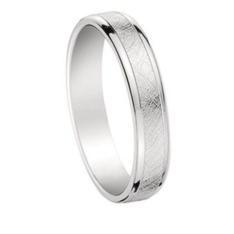 Bijou Alliance mixte moderne à finition givrée en or blanc 18 carats Homme Femme 4mm joaillerie legros bijouterie