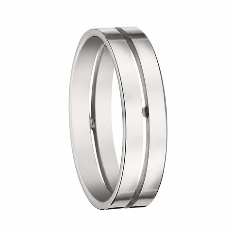 Alliance homme en or blanc 18 carats polie à rainure centrale