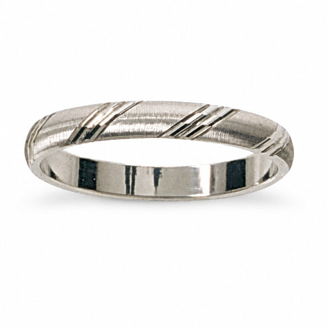 Alliance or blanc palladié striée mate 3 mm 18 carats Homme Femme