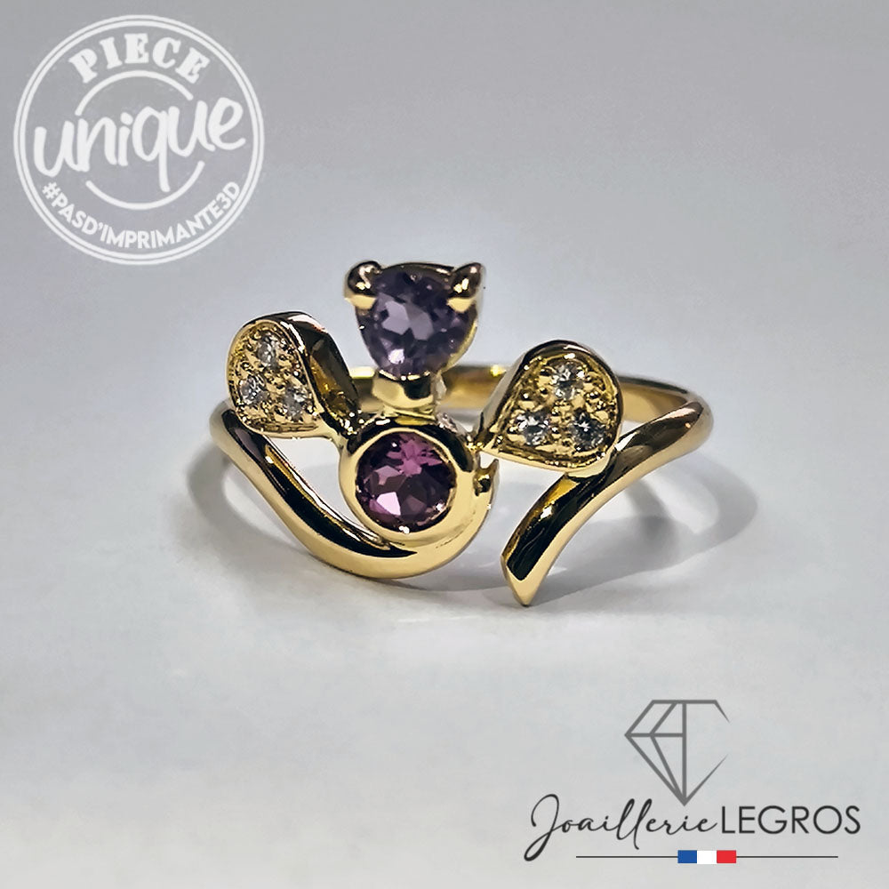 Bijou Bague Améthyste Tourmaline et Diamants Fleur en or 18 carats joaillerie legros bijouterie